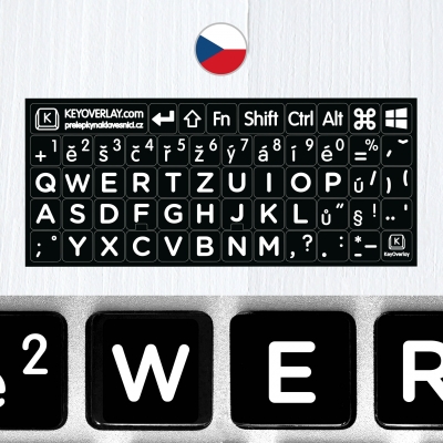 Česká velká písmena – nálepky na celou klávesnici, černé pozadí 