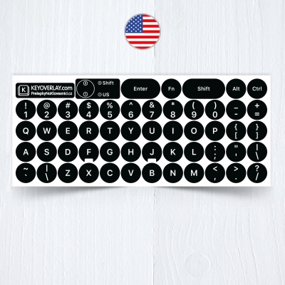 English Round Keyboard Stickers on Black Background