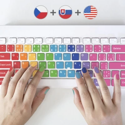 Přelepky na klávesnici pro psaní naslepo s češtinou, slovenštinou a angličtinou
