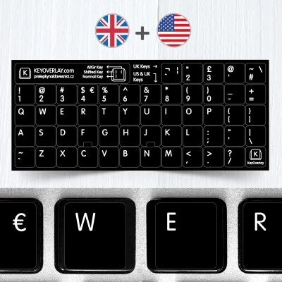  Britská a americká klávesnice v jednom – přelepky celých kláves