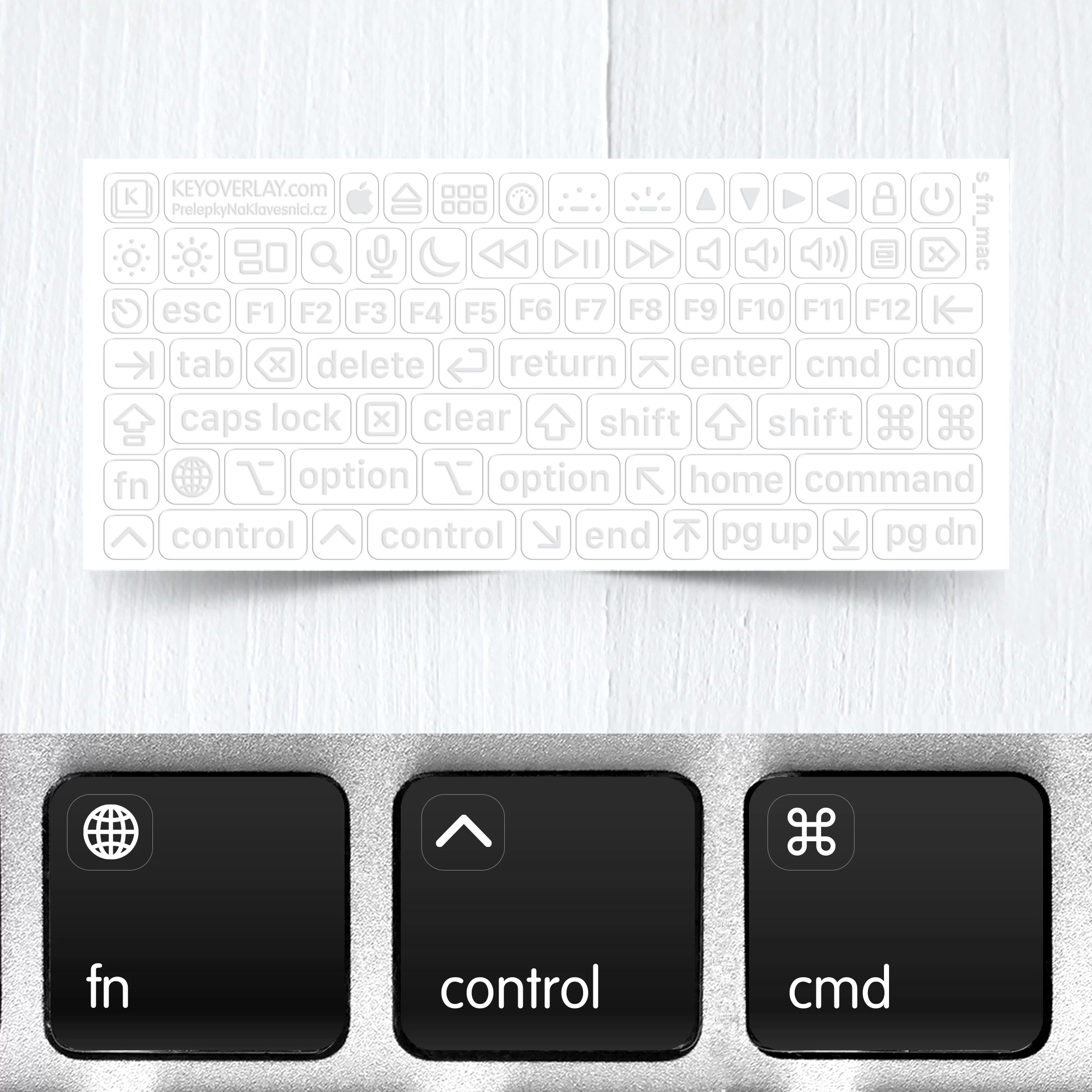 Apple Mac OS průhledné mini nálepky pro funkční a modifikační klávesy