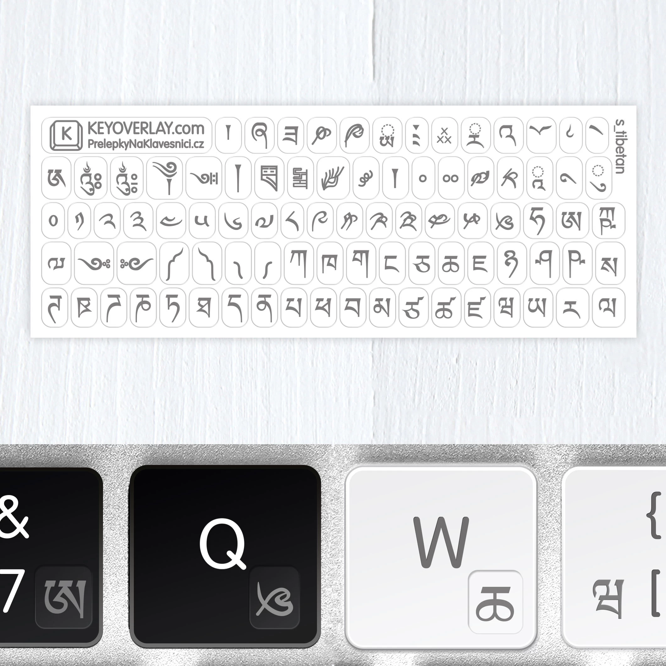 Tibetské transparentní mini přelepky na tmavou klávesnici