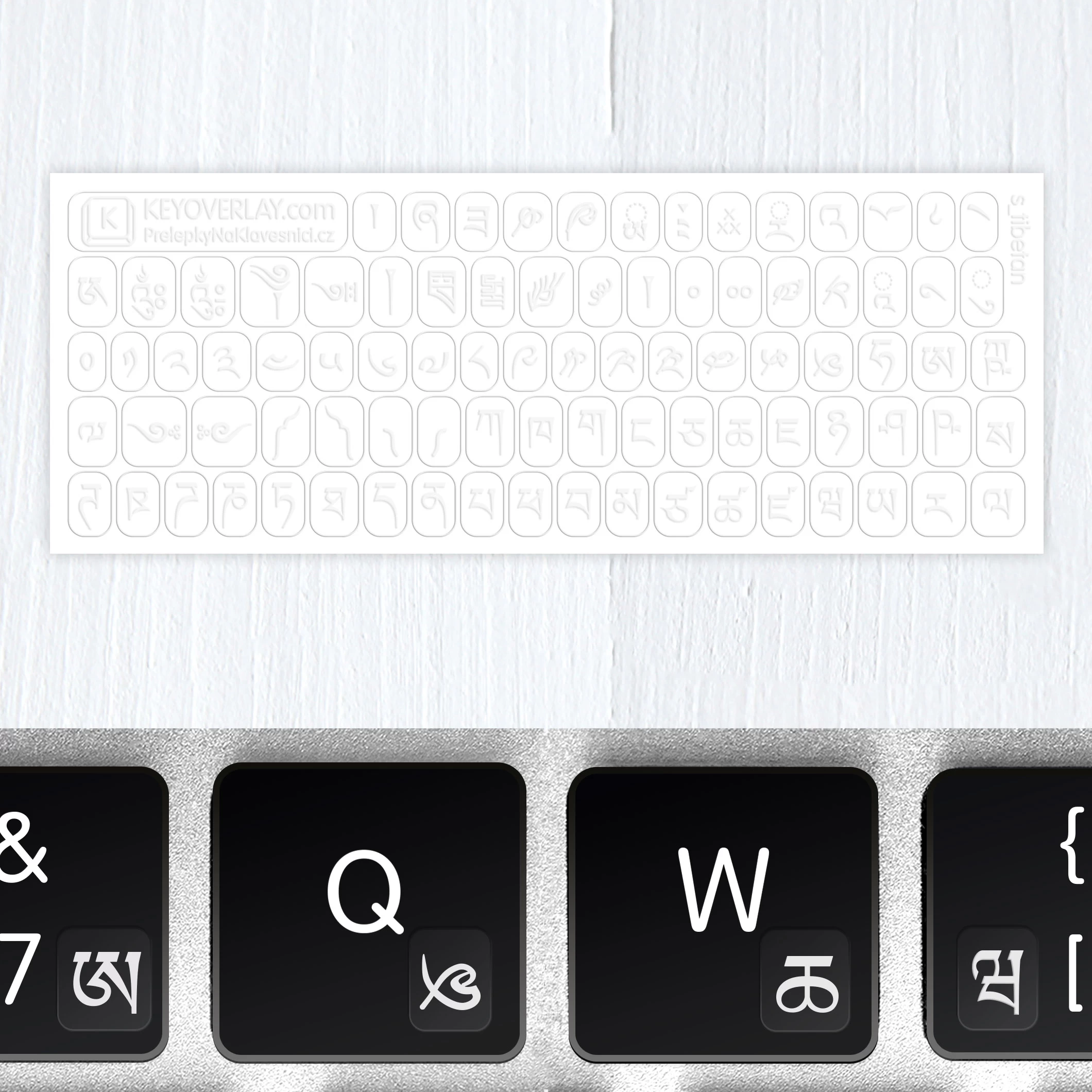 Tibetské transparentní mini přelepky na tmavou klávesnici
