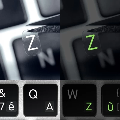 Francouzské luminiscenční mini přelepky na klávesnici na transparentním pozadí