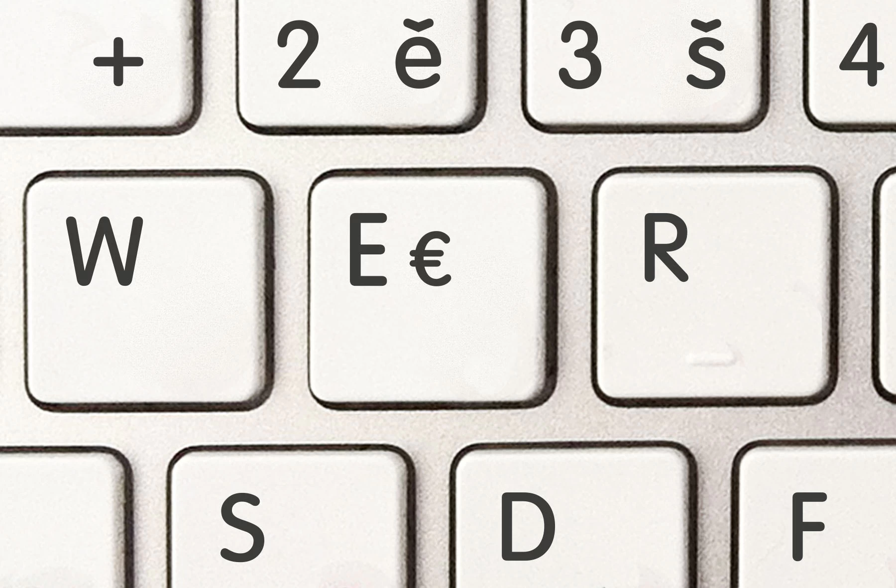 České a anglické přelepky celých kláves na bílém pozadí (rozšířená verze)